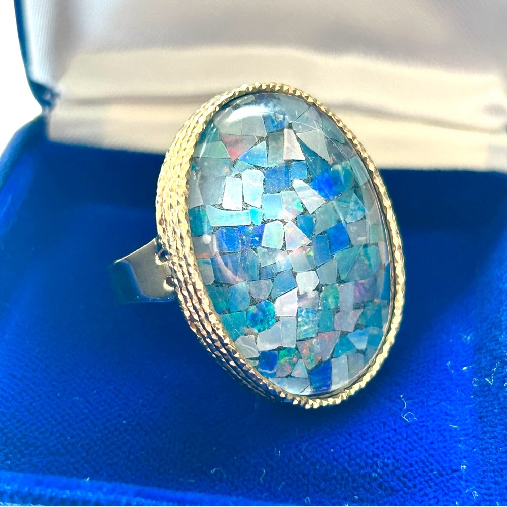 VTG MILOR 14K Yellow Gold Opal Triplet Mosaic Cocktail Statement Ring 3.5 G